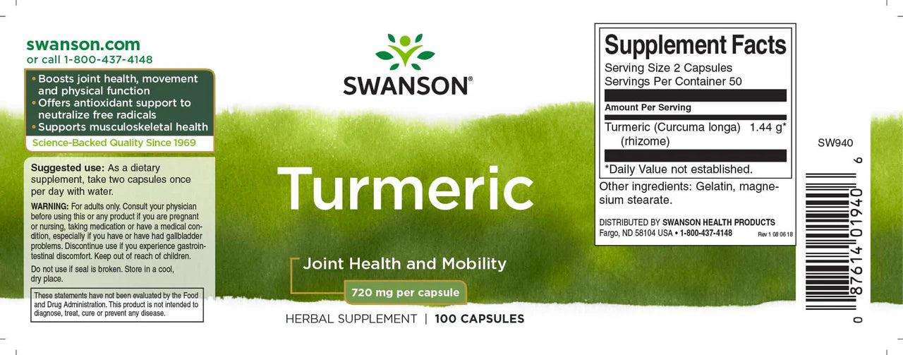 Swanson Full Spectrum Turmeric 720mg 100 capsules etikete