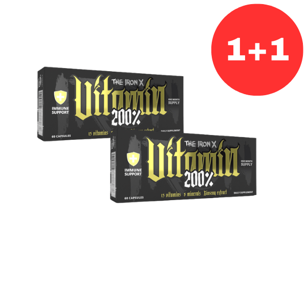 1+1 The IRON X VITAMIN 200% 60 caps Vitaminai