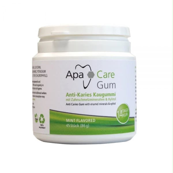 ApaCare Gum kramtomoji guma su ksilitoliu ir dantų emalio mineralais, mėtų skonio, 45 vnt. (86 g)