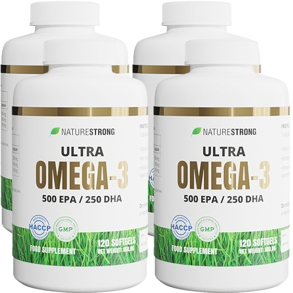 4x Naturestrong Ultra Omega-3 500 EPA - 250 DHA 120 Softgels kaina akcija