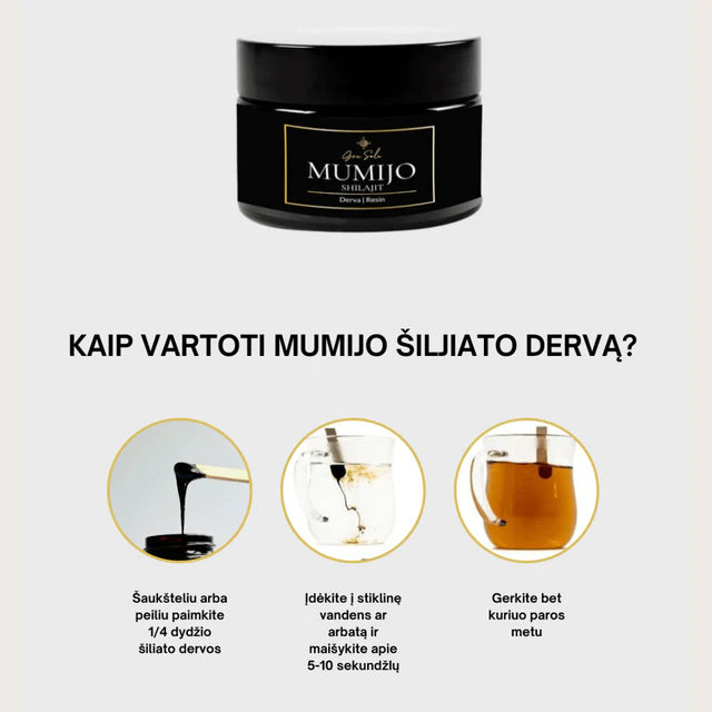 GraSole Shilajit Mumijo Maistinė Derva naudojimas