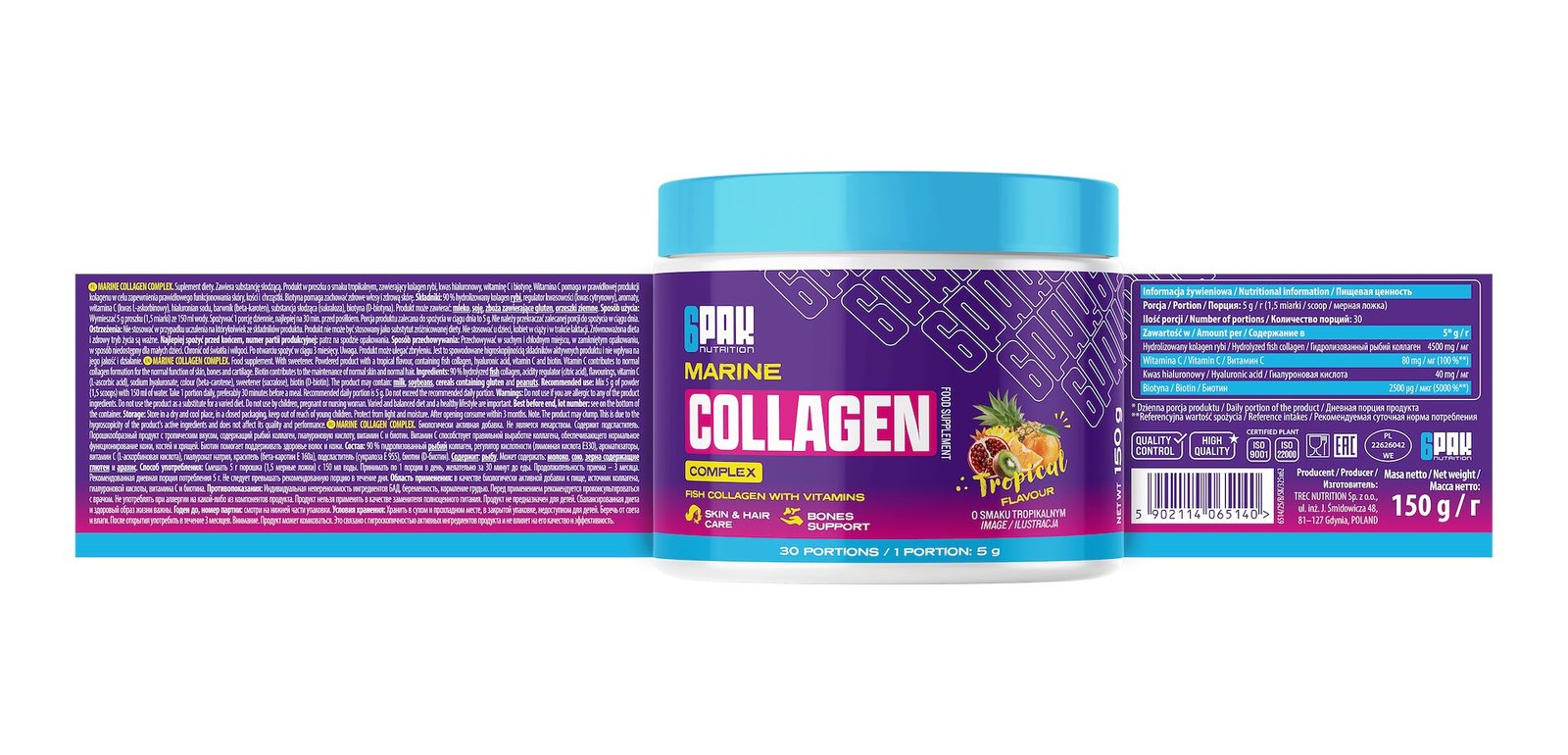 6PAK MARINE COLLAGEN COMPLEX 150g JAR TROPICAL sudetis