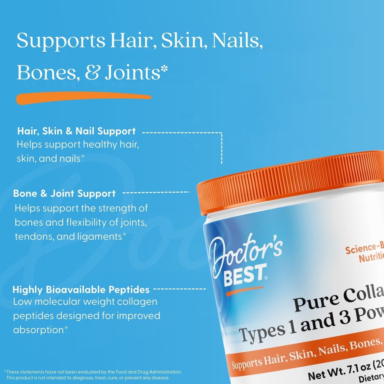 Doctor's Best Pure Collagen Types 1 and 3, Powder - 200 grams