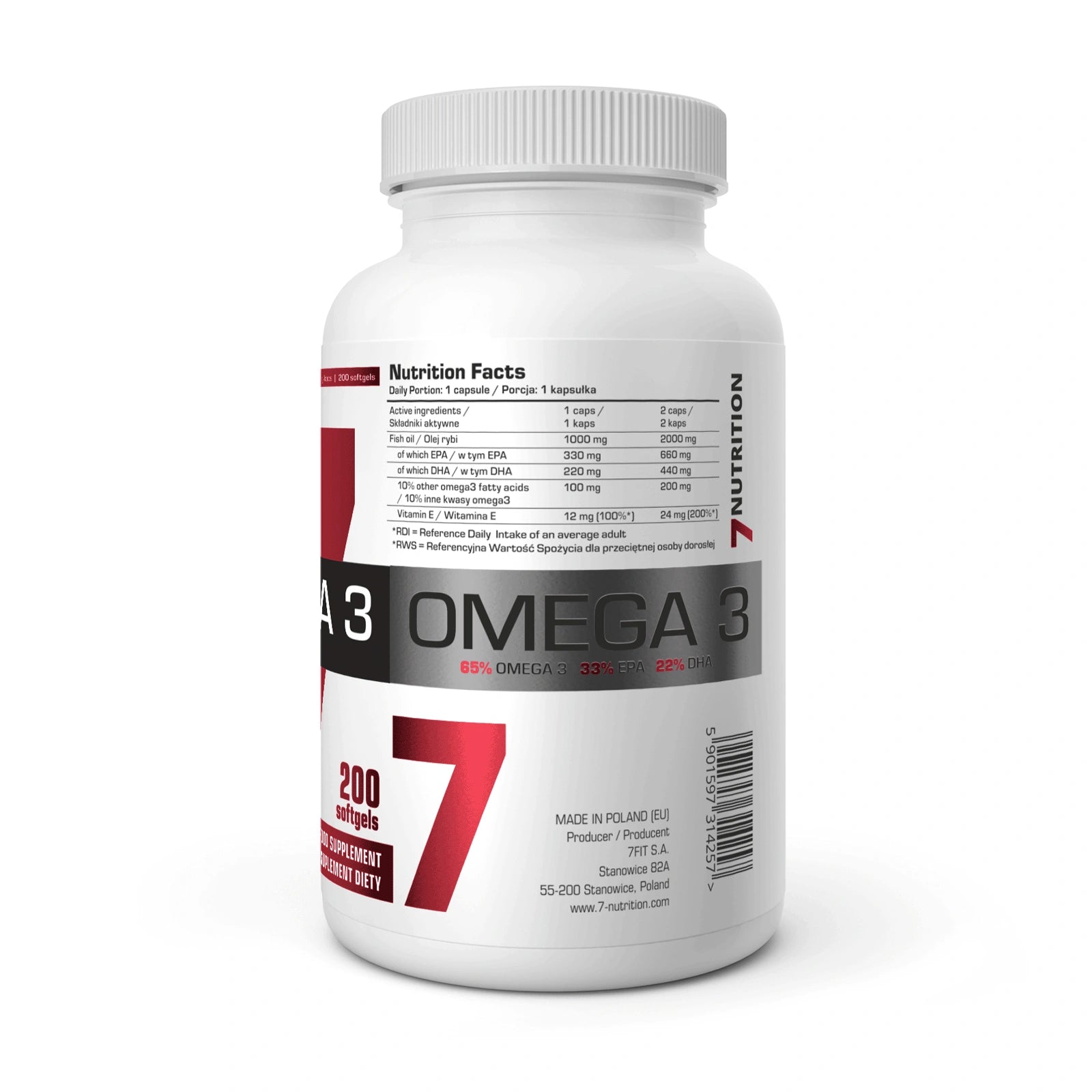 7NUTRITION Omega-3 65% 1000 mg – 200 minkštųjų kapsulių