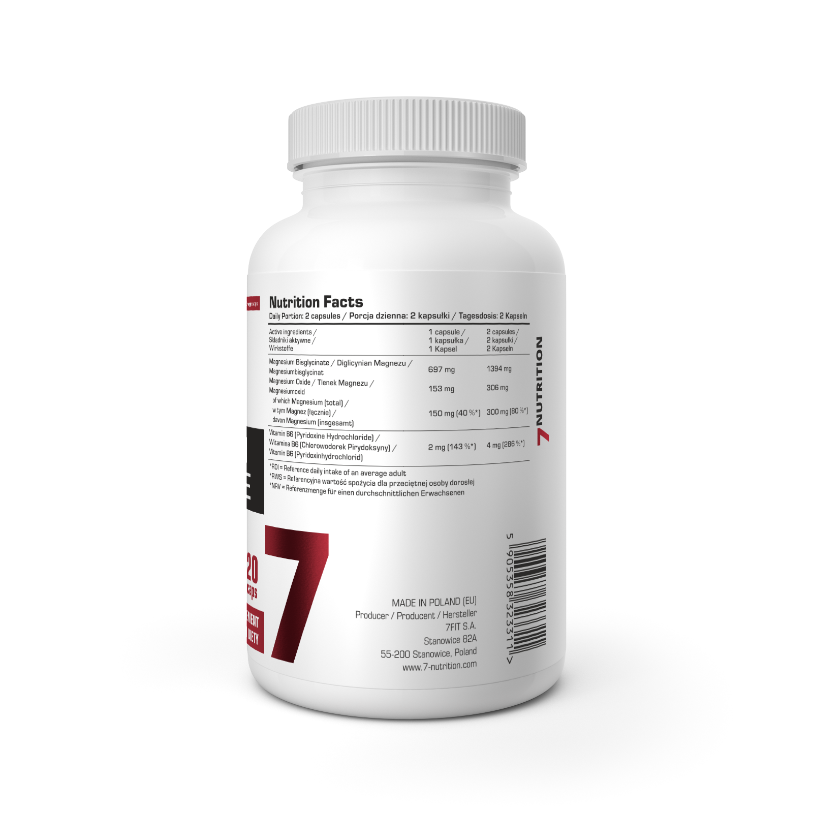 7Nutrition Magneesiumkelaat 120 köögiviljakübarad (bisglütsinaat)