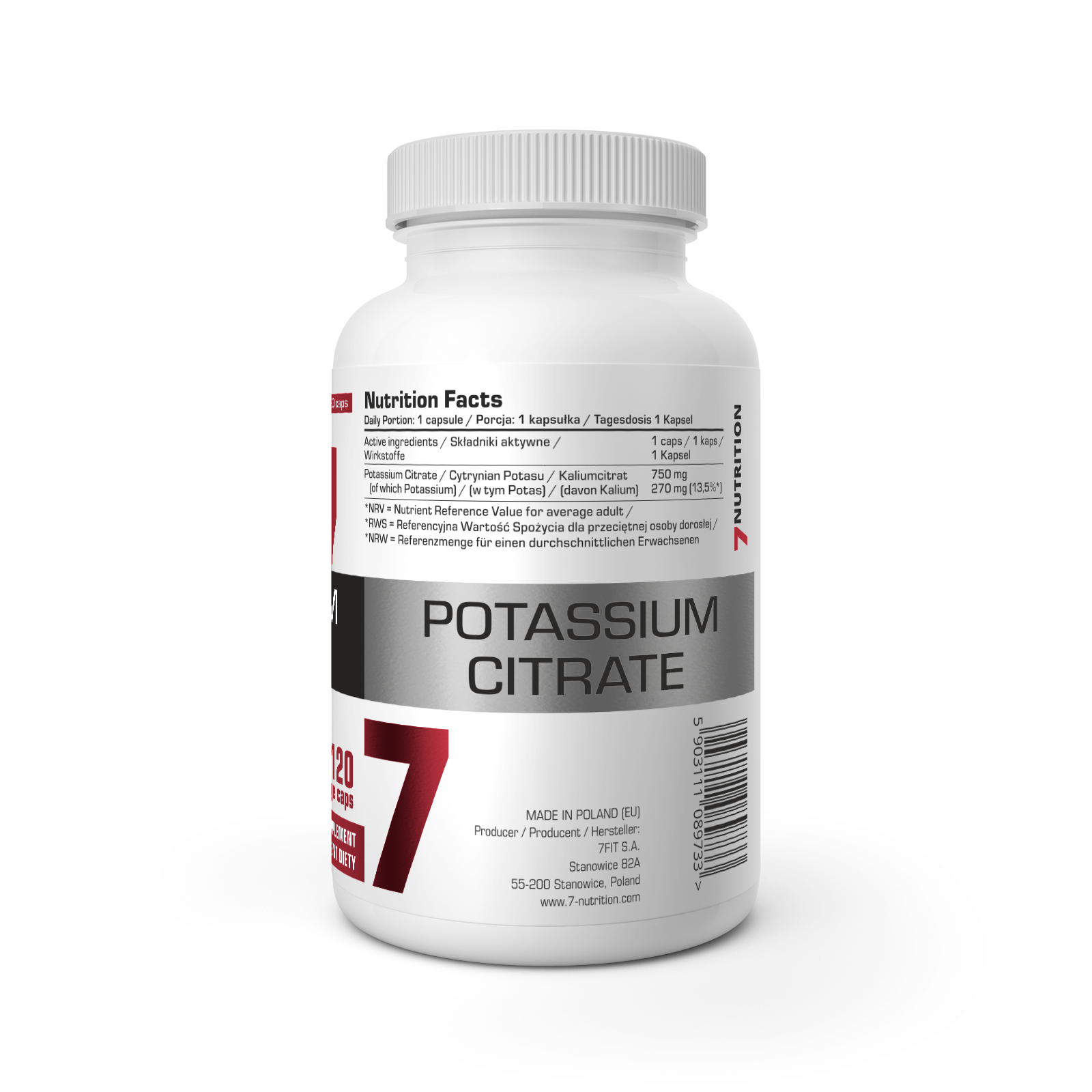 7Nutrition Potassium Citrate – 120 Vegan Capsules