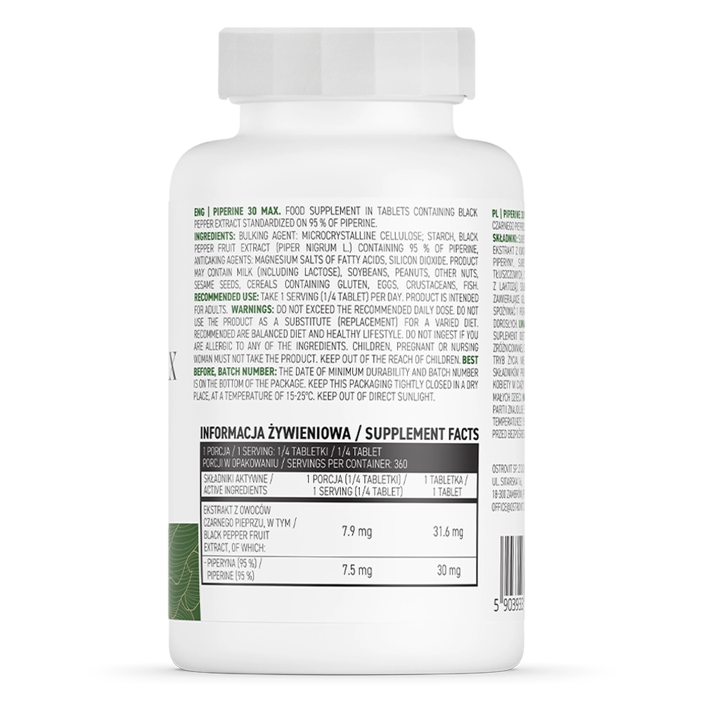 OstroVit Piperine 30 mg MAX VEGE 90 tabs sudetis