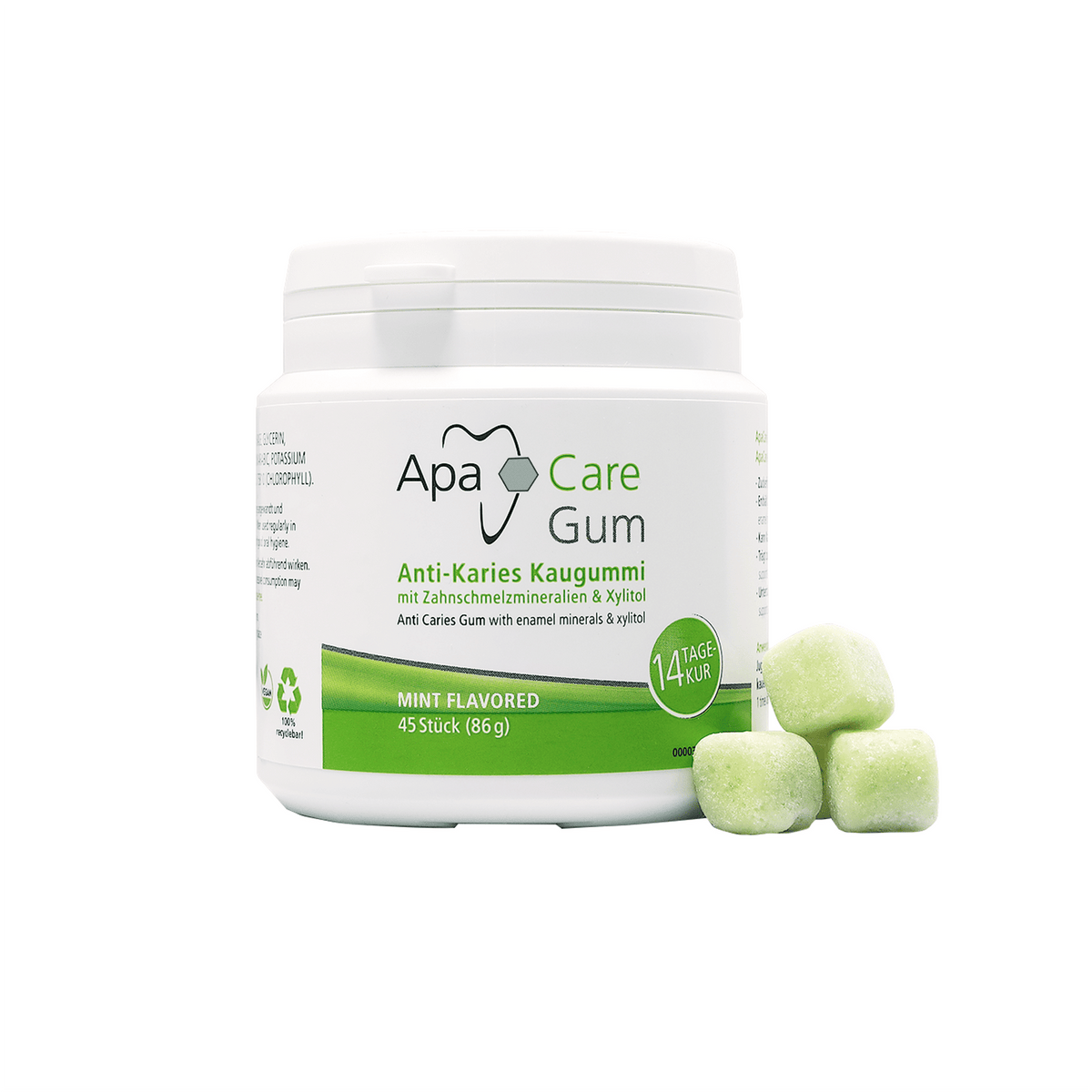 ApaCare Gum kramtomoji guma su ksilitoliu, mėtų skonio, 45 vnt.