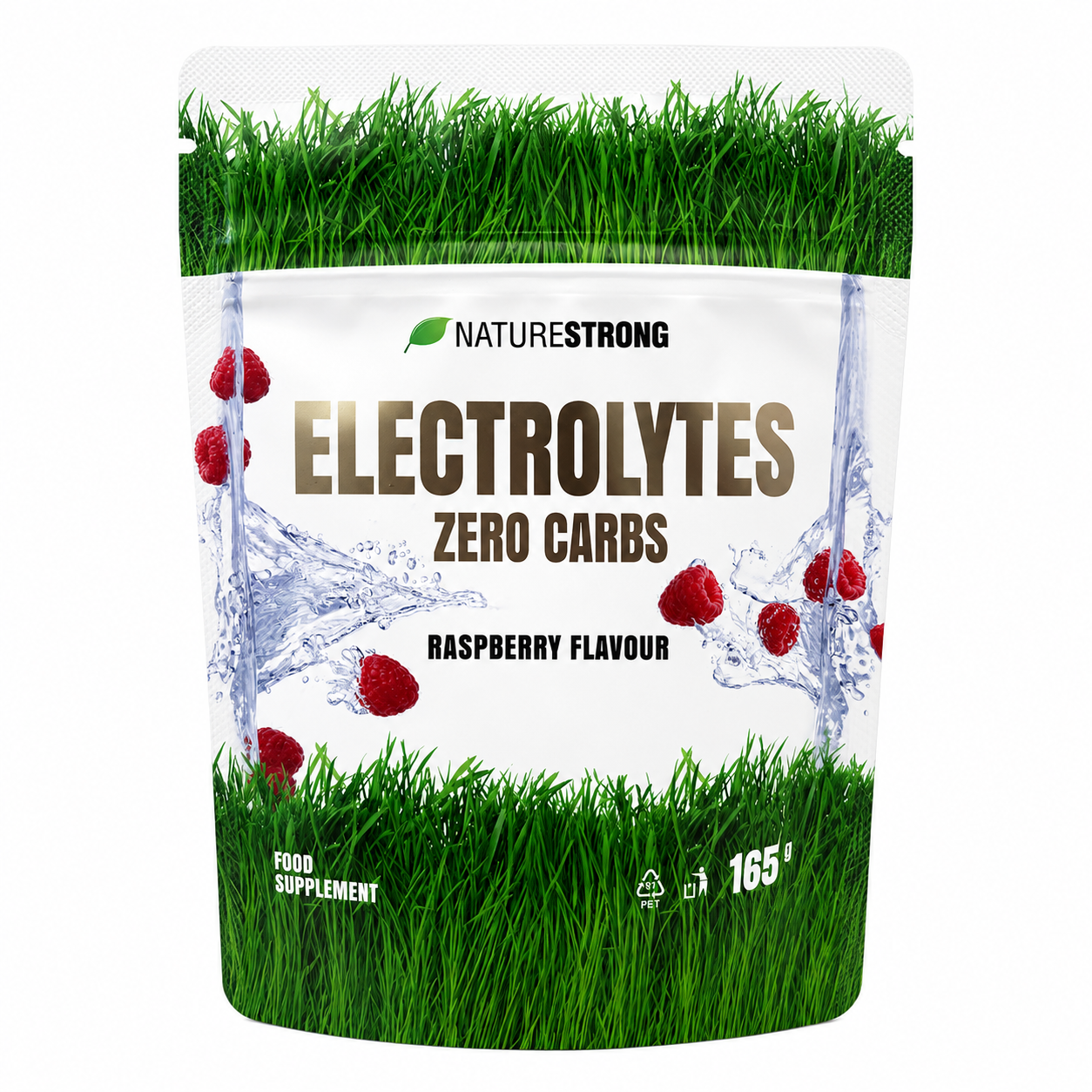 NatureStrong Electrolytes Zero Carbs – Raspberry, 165 g Elektrolitai