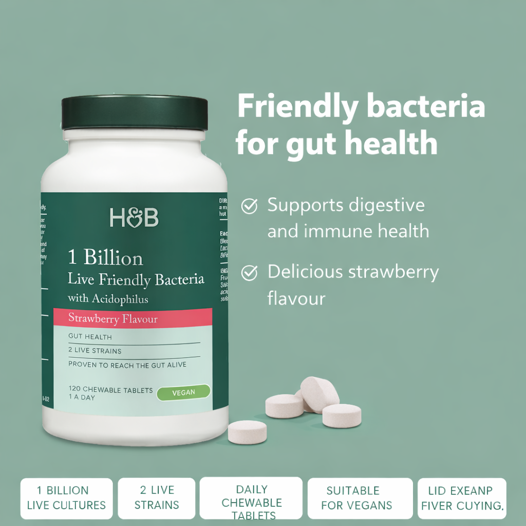 H&B Gerosios Bakterijos su Braškių Skoniu – 120 kramtomųjų tablečių