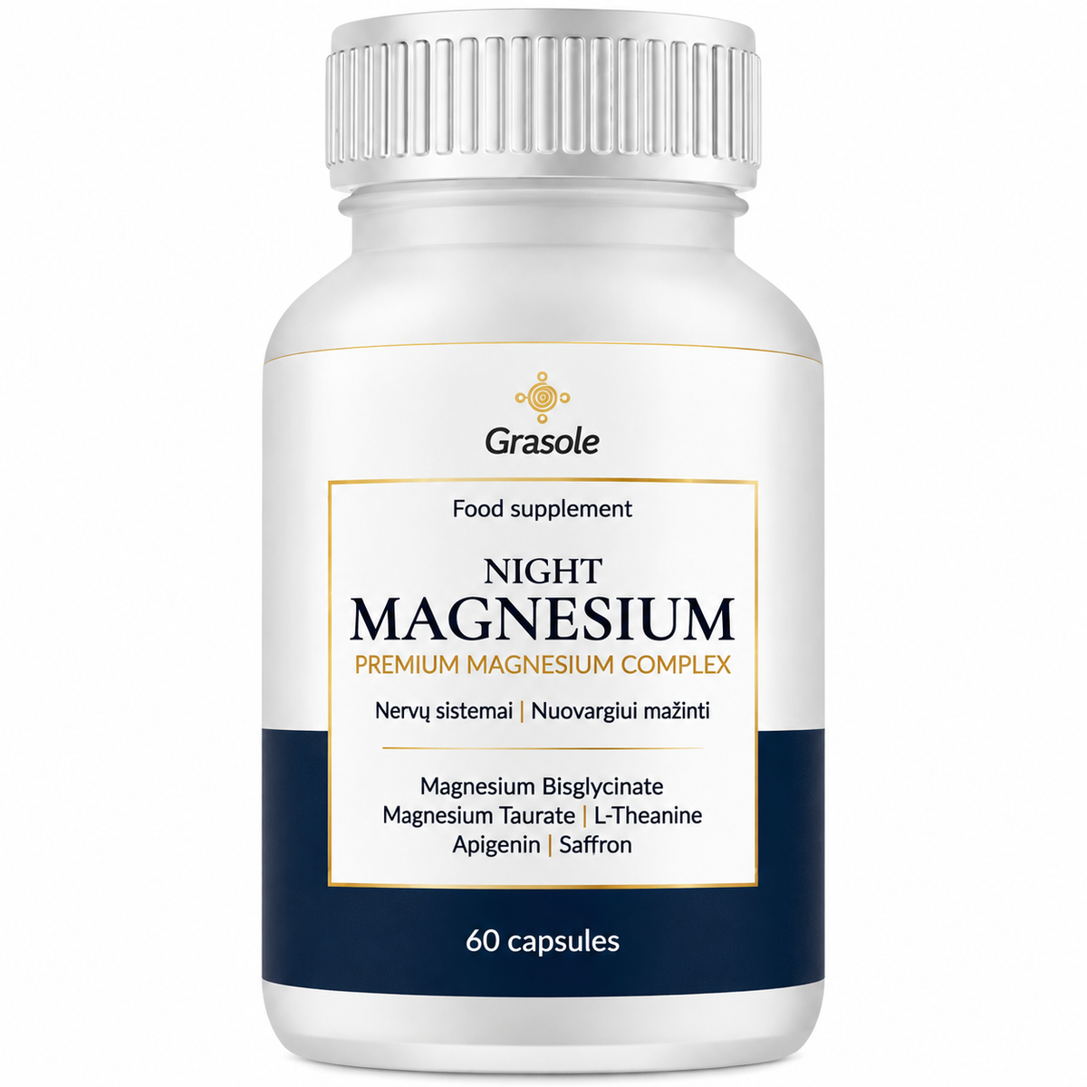 Grasole NIGHT MAGNESIUM – Premium magnio kompleksas, 60 kapsulių