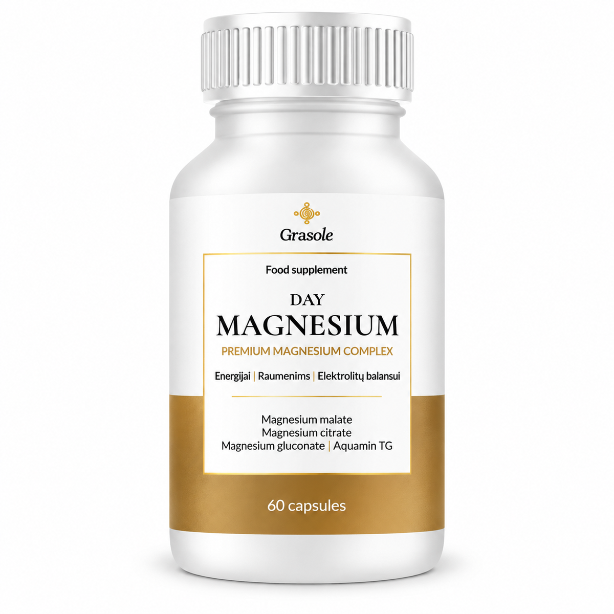 Grasole DAY MAGNESIUM – Premium magnio kompleksas, 60 kapsulių