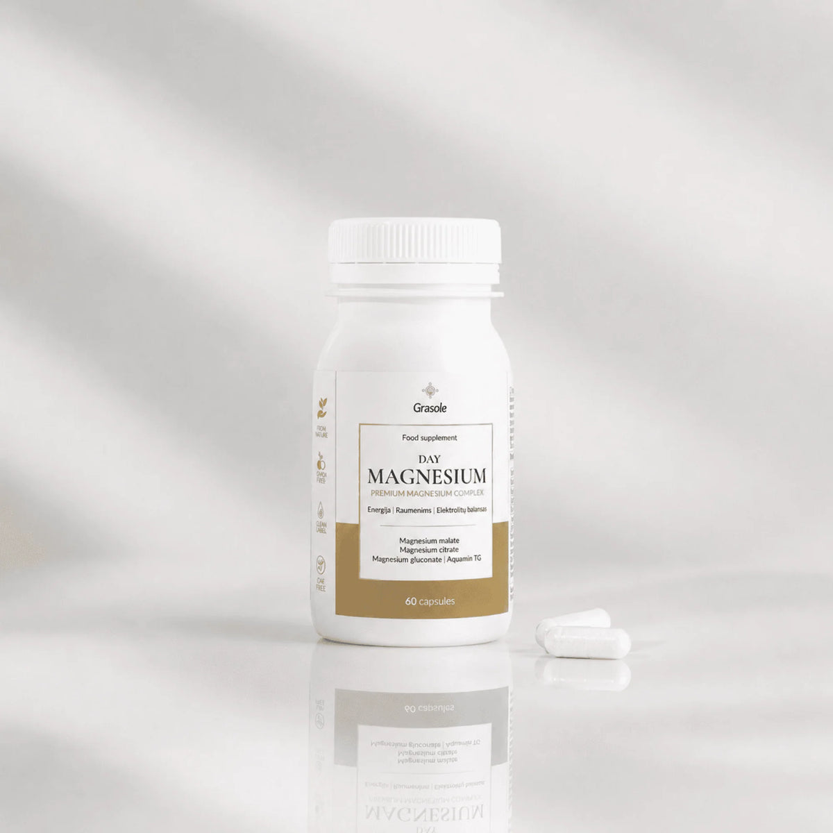 Grasole DAY MAGNESIUM – Premium magnio kompleksas, 60 kapsulių