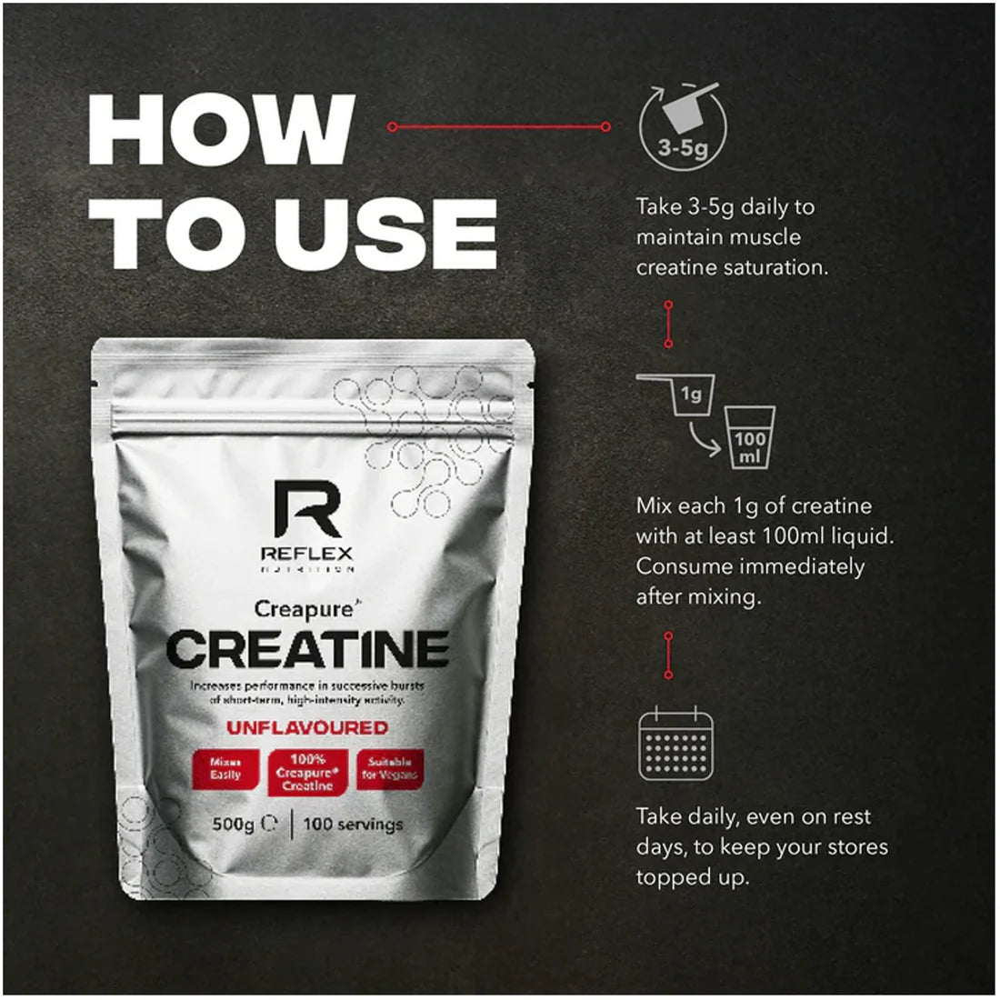 Reflex Nutrition Creapure® Creatine 500 g, 100 servings (unflavoured)