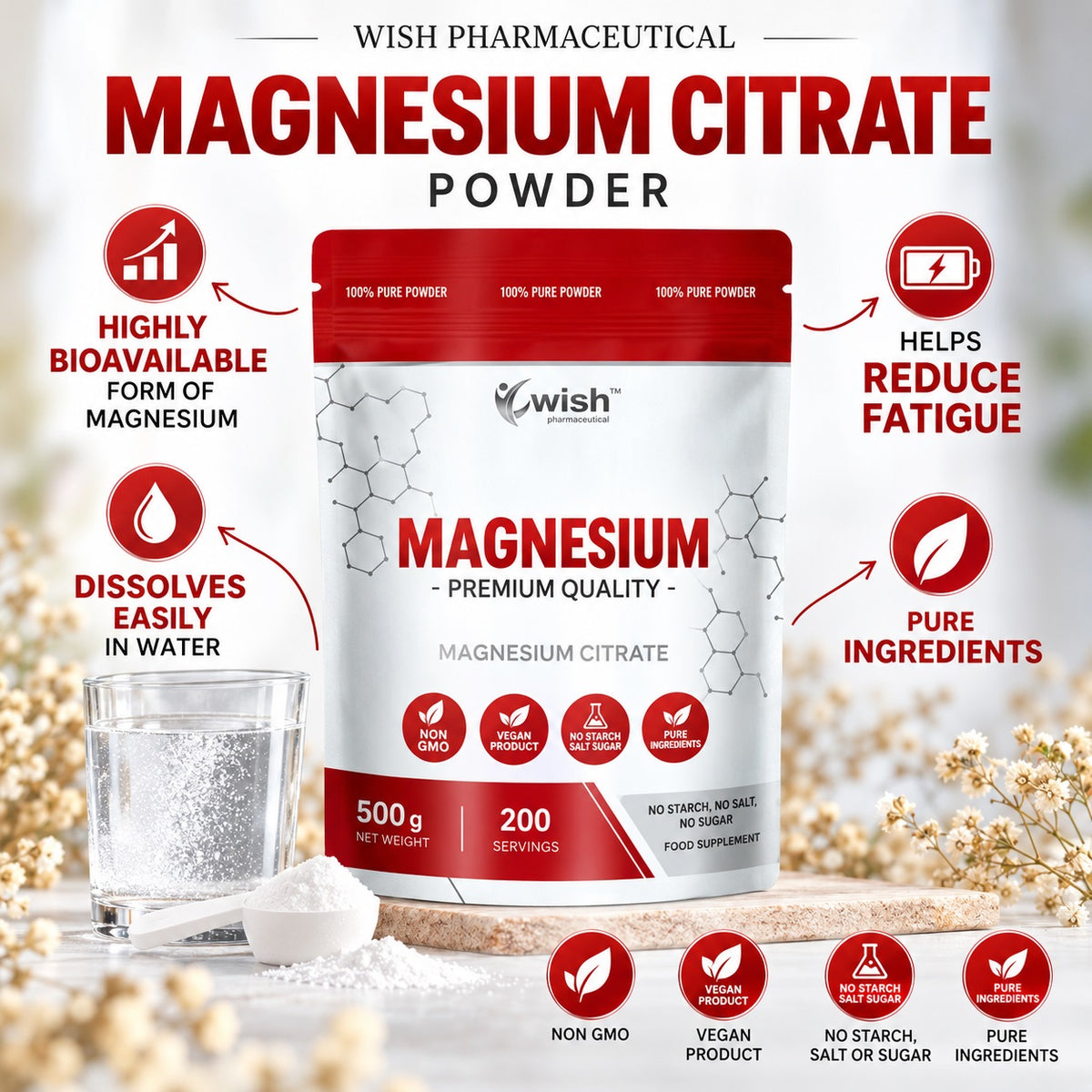 Wish Pharmaceutical Magnesium Citrate 500 g, 200 servings