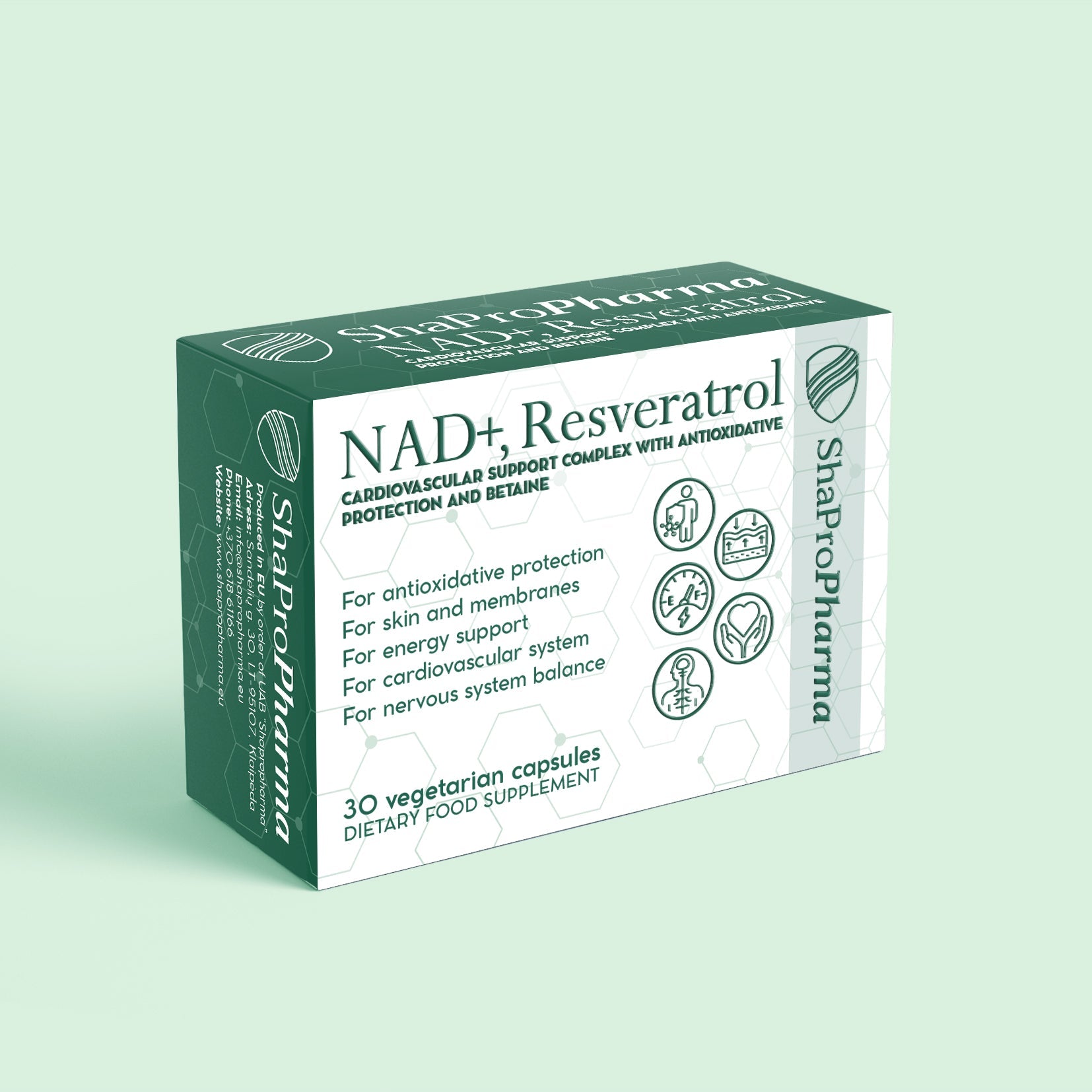 Shapropharma NAD+, Resveratrol and Betaine Complex – 30 Veg Capsules