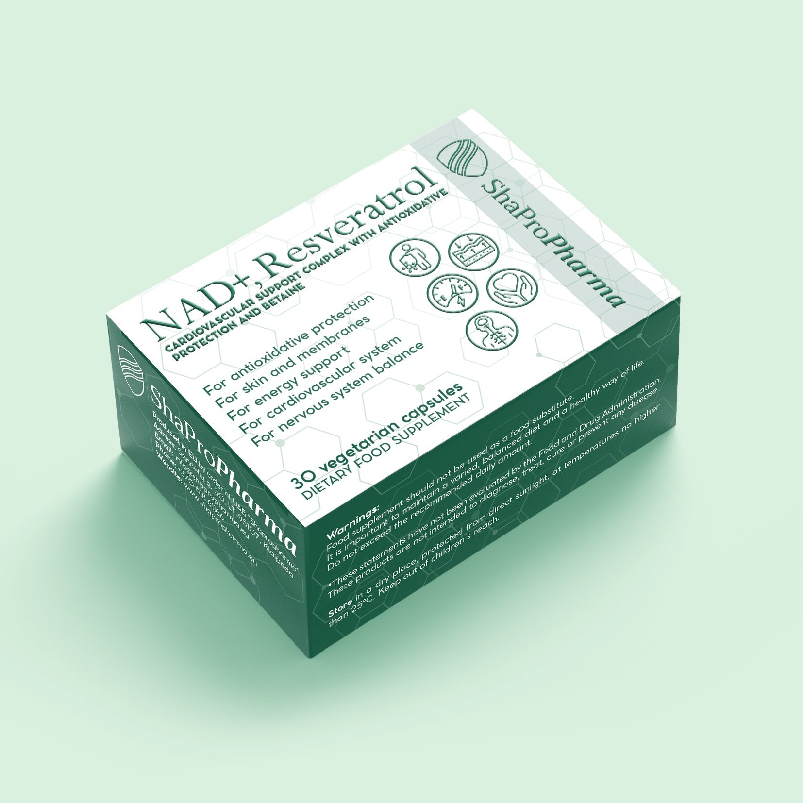 Shapropharma NAD+, Resveratrol and Betaine Complex – 30 vegetariškų kapsulių