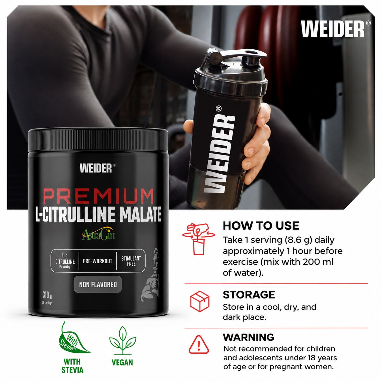 Weider Premium L-Citrulline Malate, Non Flavored – 310 g