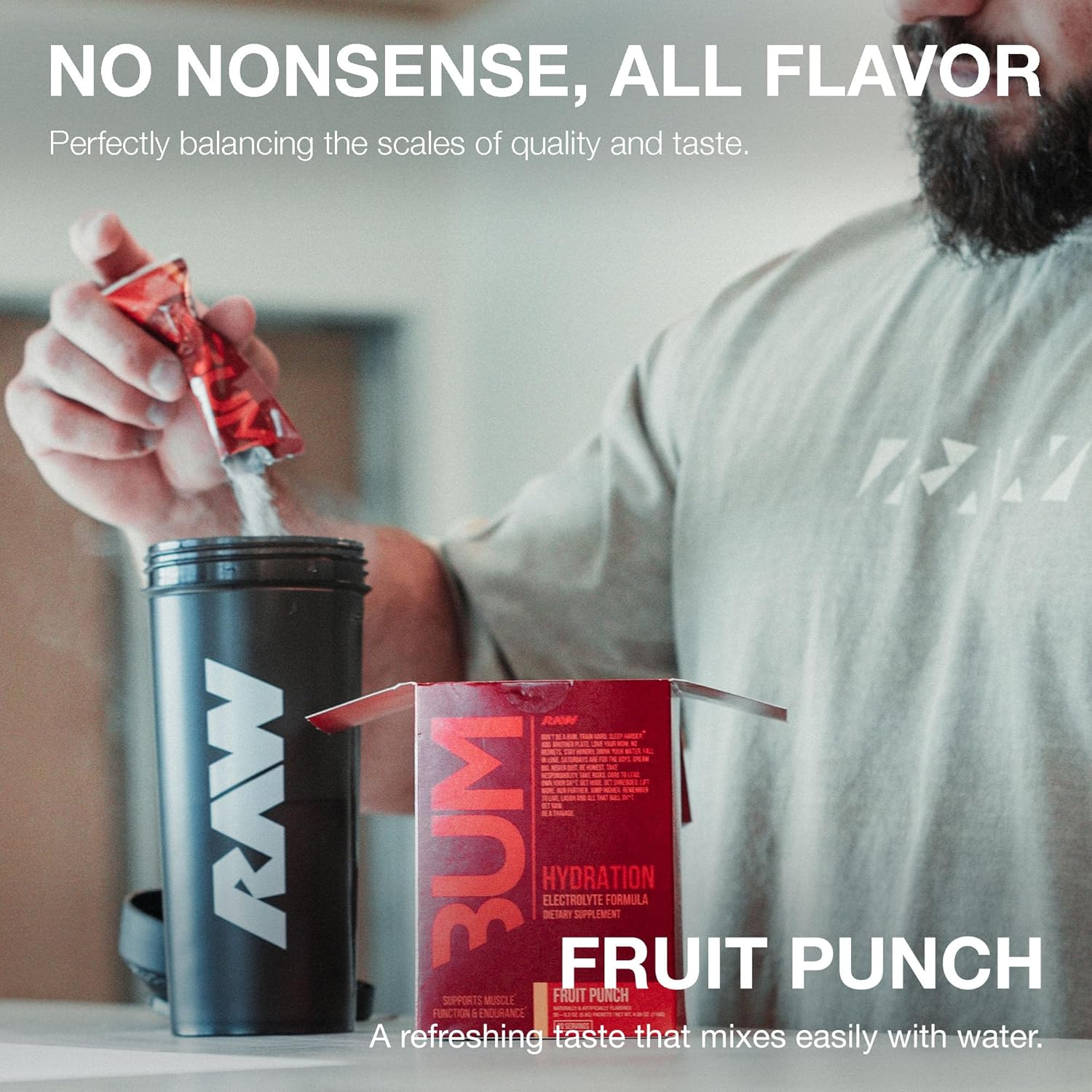 Raw Nutrition Bum Hydration, Fruit Punch - 20 x 5.8g Elektrolitai EXP 2026/04/30