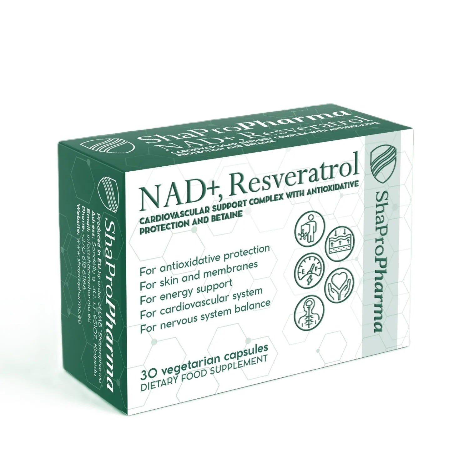 Shapropharma NAD+, Resveratrol and Betaine Complex – 30 Veg Capsules