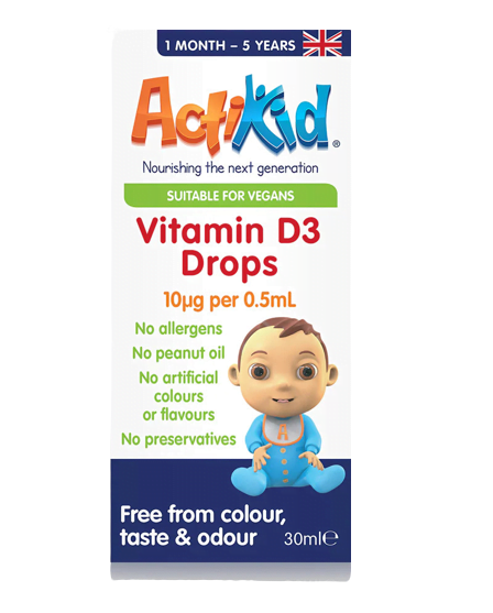 ActiKid Vitamin D3 Drops, 10mcg - 30 ml. kaina