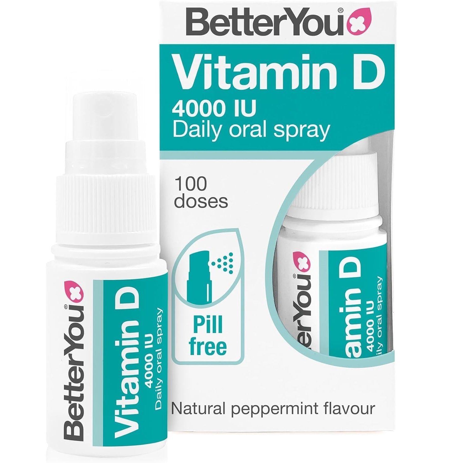 BetterYou 4000 IU Daily Vitamin D Oral Spray, Natural Peppermint - 15 ml. kaina