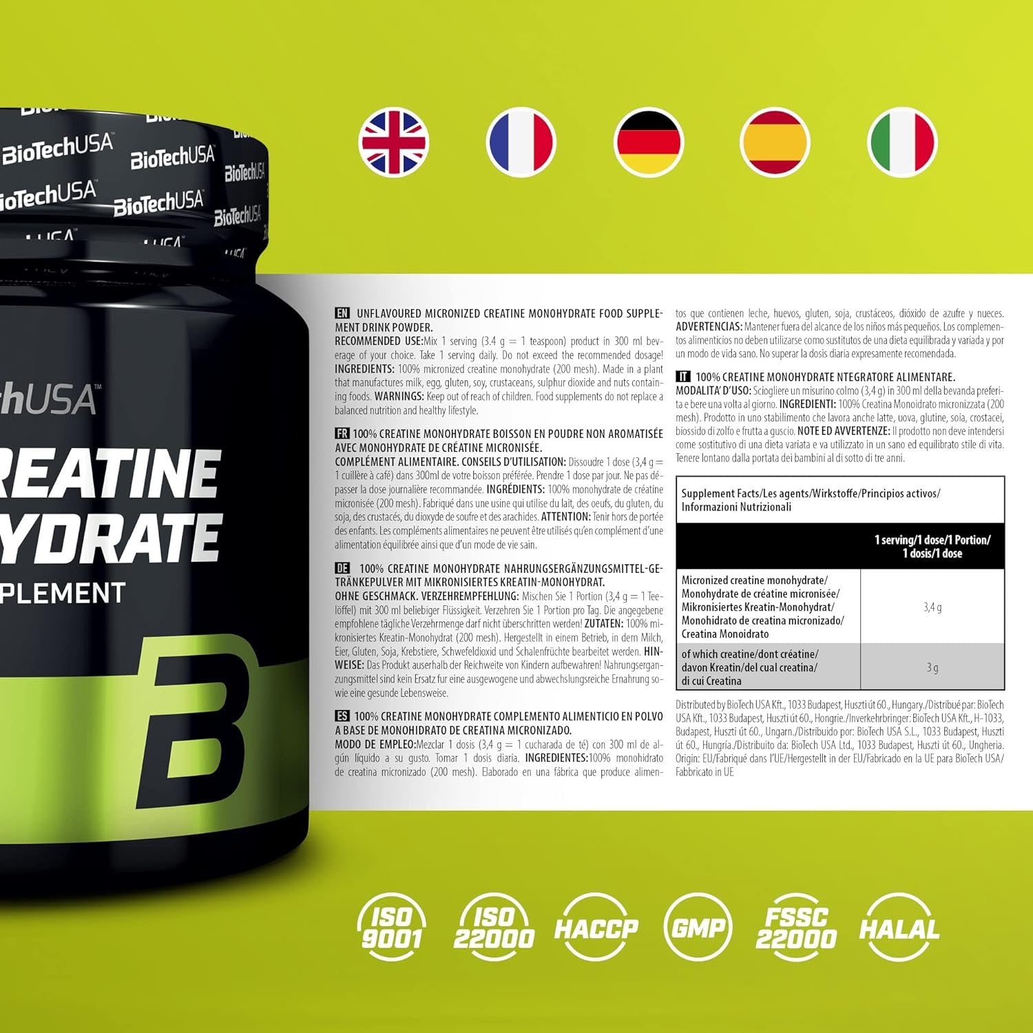 Biotech 100% Creatine Monohydrate 300 g. sudetis
