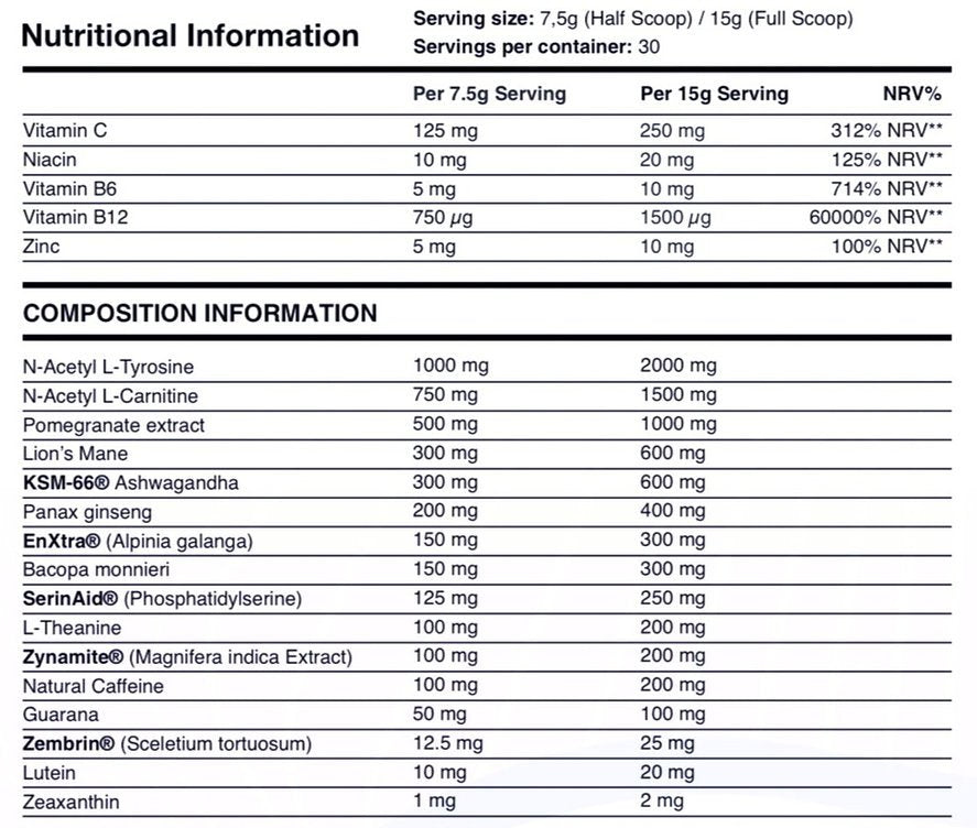 Brain Gains Switch-On 2.0 Original 225g koostis