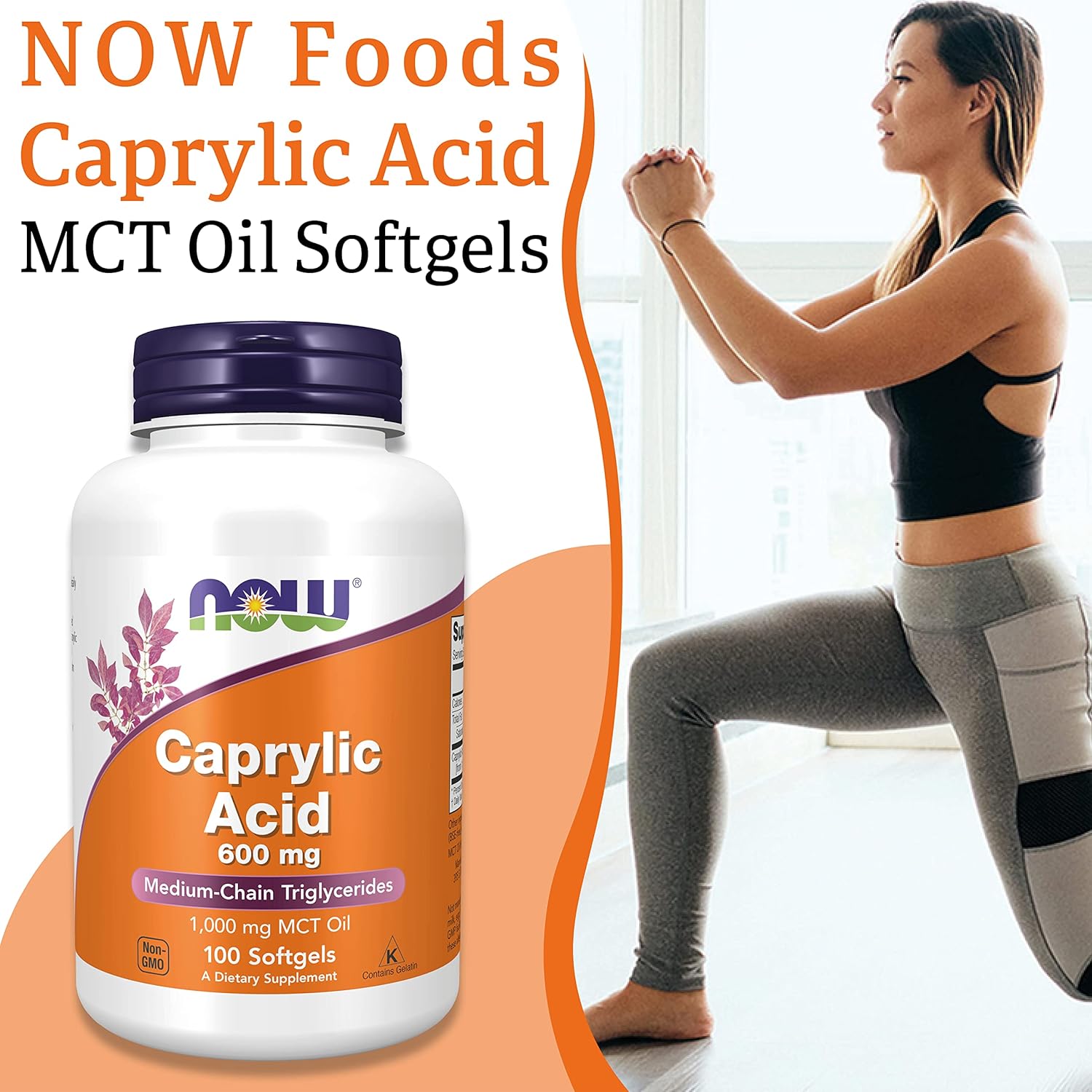 NOW Foods Caprylic Acid 600 mg – 100 minkštųjų kapsulių