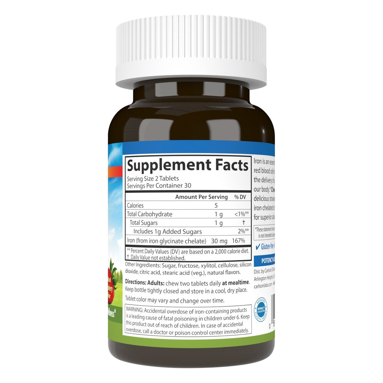 Carlson Labs Chewable Iron, 30mg Strawberry - 60 tablets sudetis