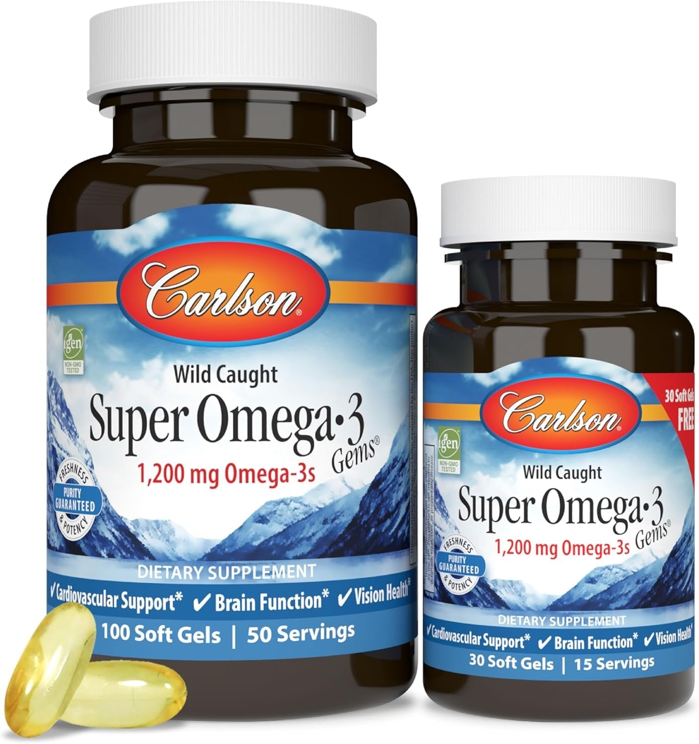 Carlson Labs Norwegian Super Omega-3 Gems, 1200mg - 100 + 30 softgels kapsules
