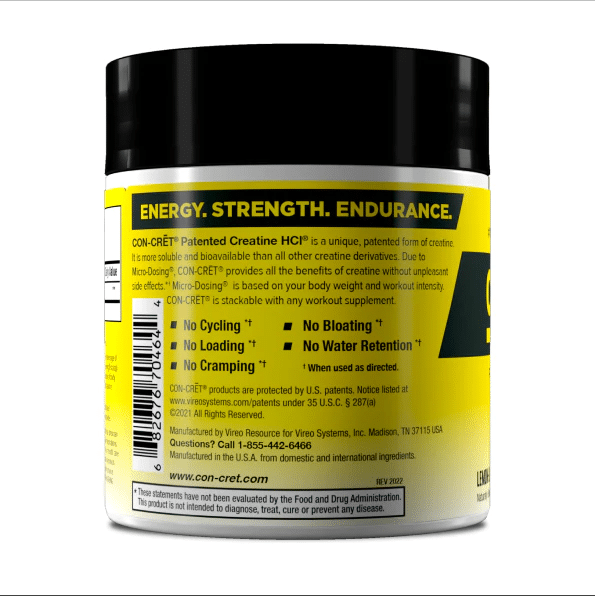 CON-CRĒT® PATENTED CREATINE HCl® 64serv. kaina etikete