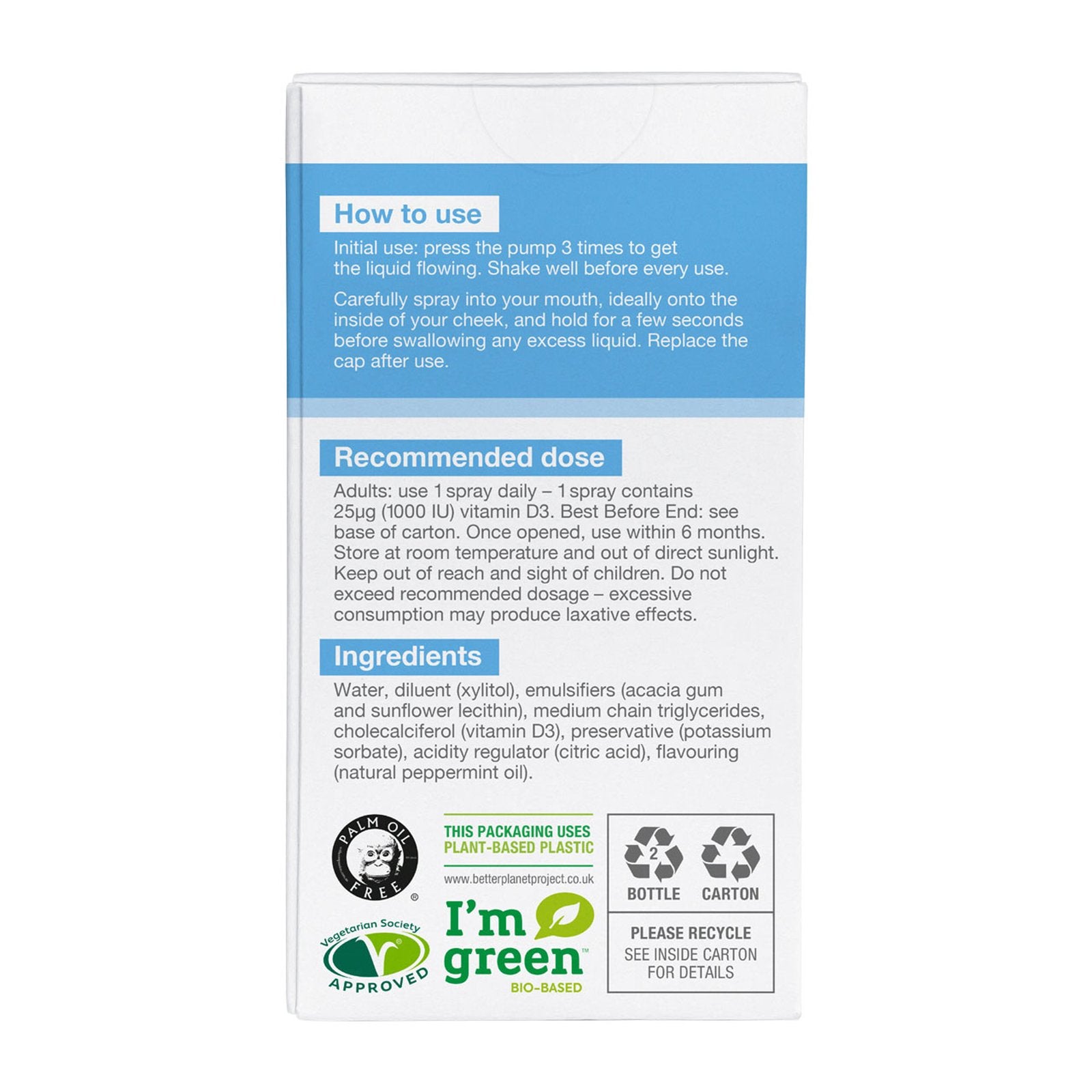 BetterYou Vitamin D 1000 IU Oral Spray (15 ml) sudetis