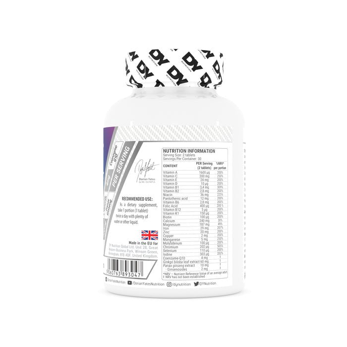 Dorian Yates Nutrition multivitaminų kompleksas, 60 tabl. sudetis