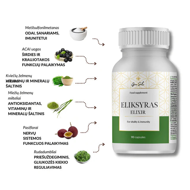 GraSole Eliksyras Vitality and Immunity 90 caps vartojimas
