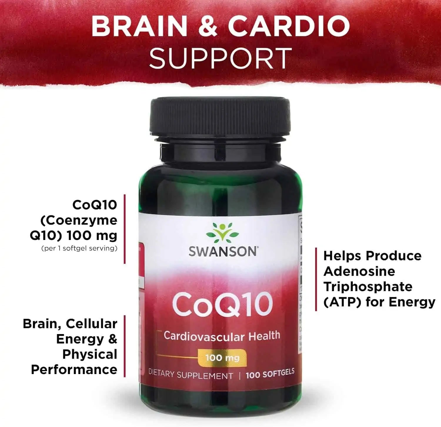 Swanson CoQ10 100mg 100 softgels privalumai