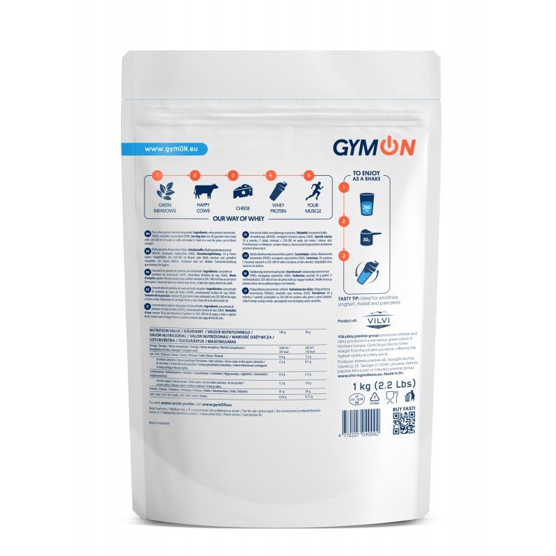 GymON Pure Protein WPC 80 1kg kaina sudetis