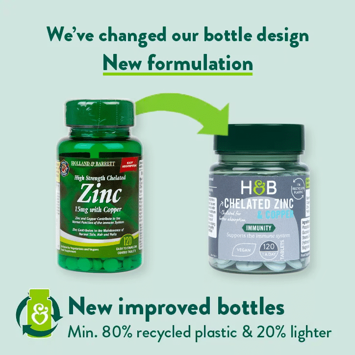 Holland & Barrett Chelated Zinc & Copper, 15mg - 120 tablets nauja pakuote