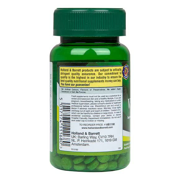 Holland & Barrett Iron & Vitamin C 14mg 100 Tablets vartojimas
