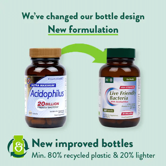 Holland & Barrett Ultra Maximum Acidophilus Live Friendly Bacteria 20 Billion 60 Capsules nauja etikete
