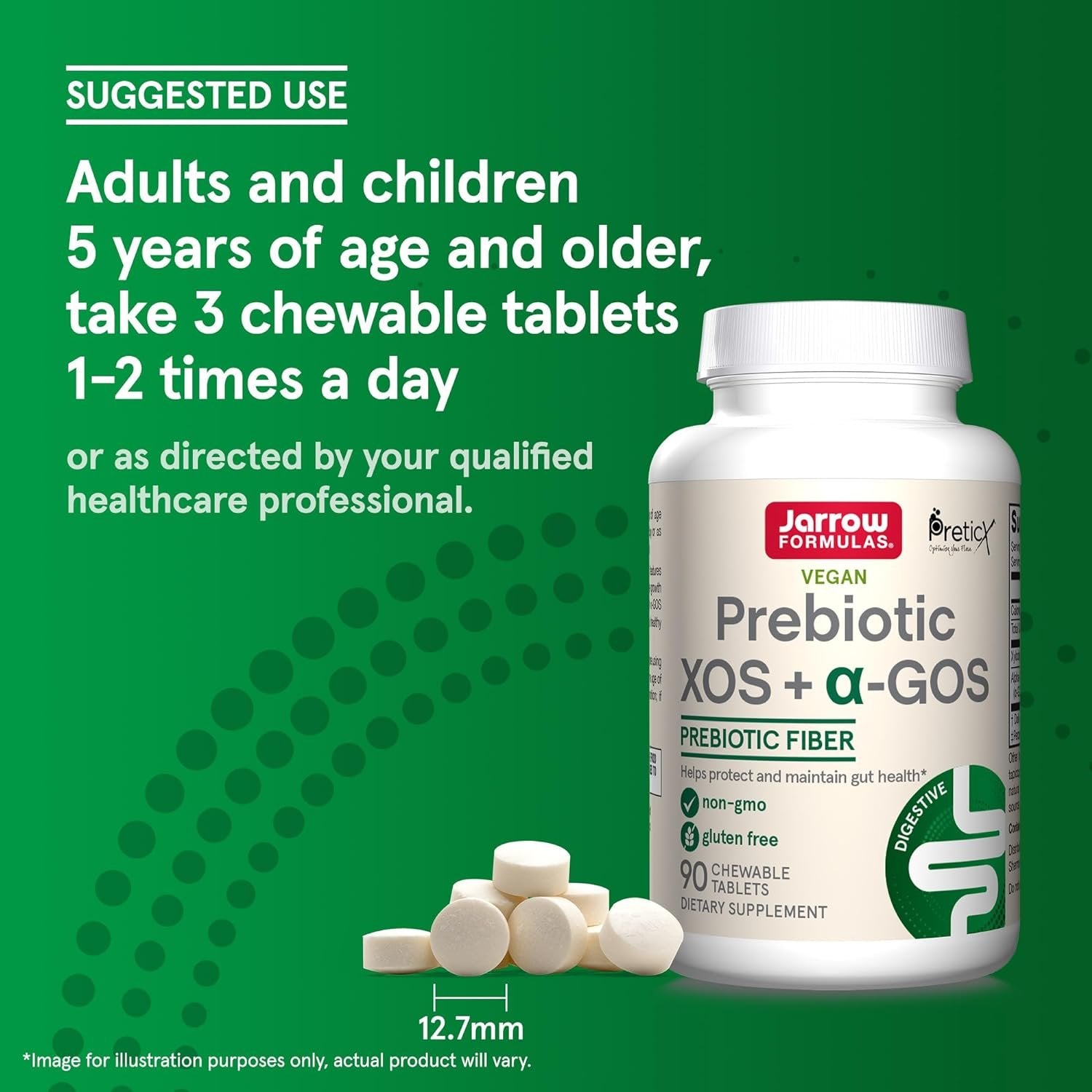 Jarrow Formulas® Prebiotic XOS + α-GOS 90 Chewable Tablets vartojimo budas
