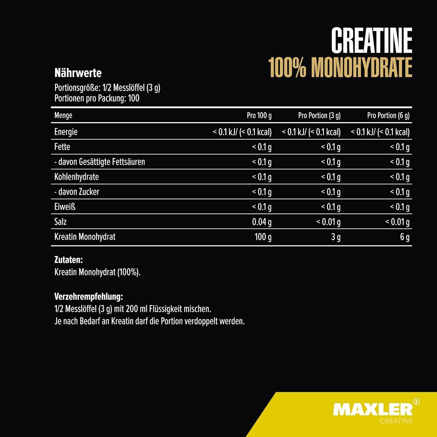 MAXLER Creatine Monohydrate 300g sudetis