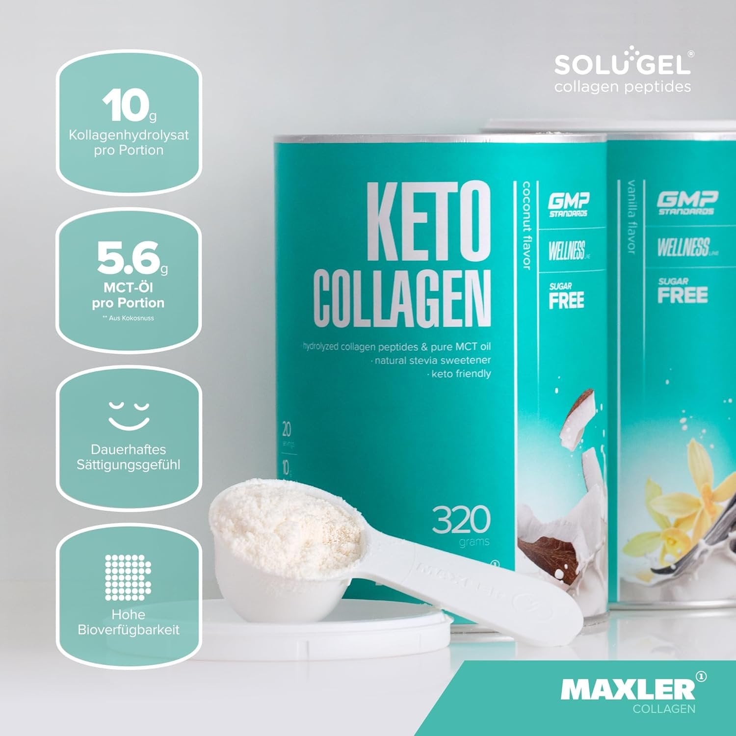 Maxler Keto Collagen Powder - Coconut - 320g faktai