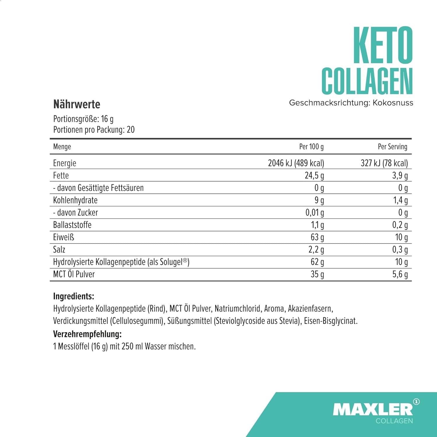 Maxler Keto Collagen Powder - Coconut - 320g sudetis
