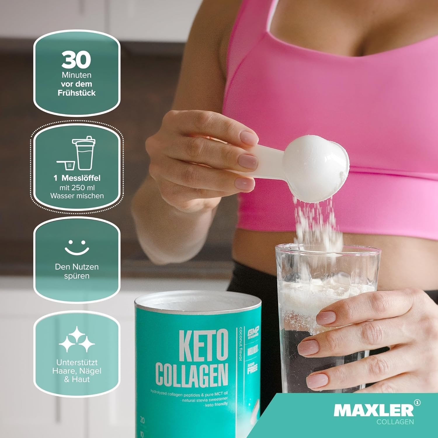 Maxler Keto Collagen Powder - Coconut - 320g vartojimas