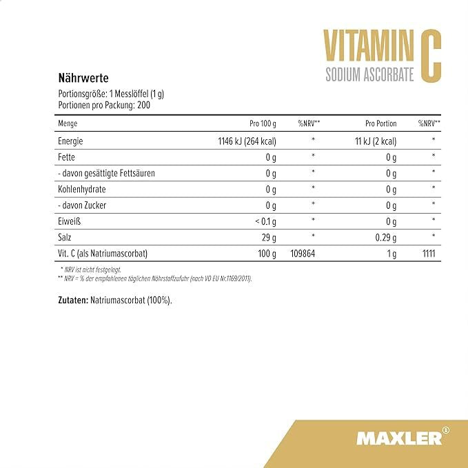 Maxler Vitamin C Sodium Ascorbate 200 g kaina sudetis
