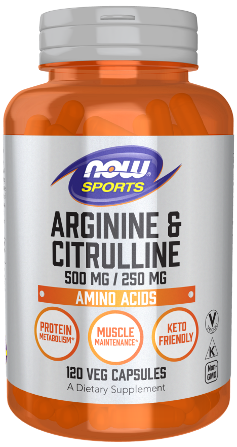 NOW Arginine 500mg & Citrulline 250mg 120 Veg. Capsules kaina