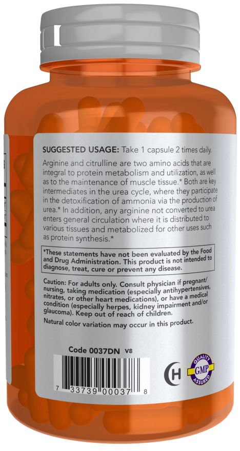 NOW Arginine 500mg & Citrulline 250mg 120 Veg. Capsules vartojimas