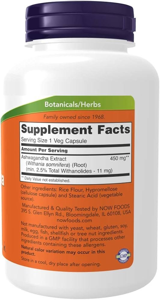 NOW Ashwagandha 450mg 180 caps sudetis