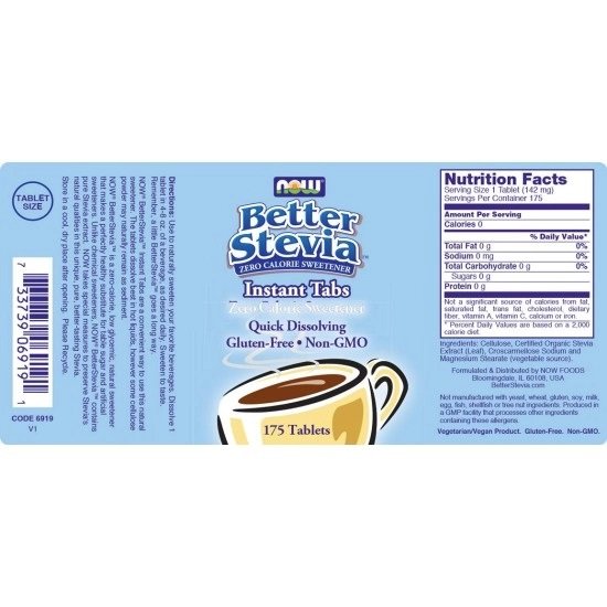 NOW FOODS BetterStevia Instant Tabs 175 Tablets etikete